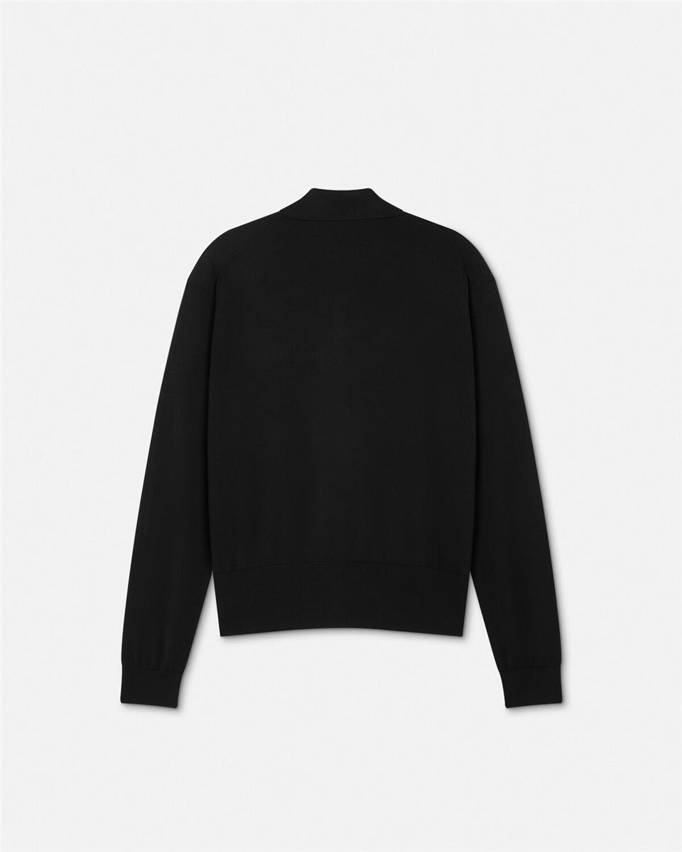 silk-blend knit polo cardigan-VERSACE-Verso