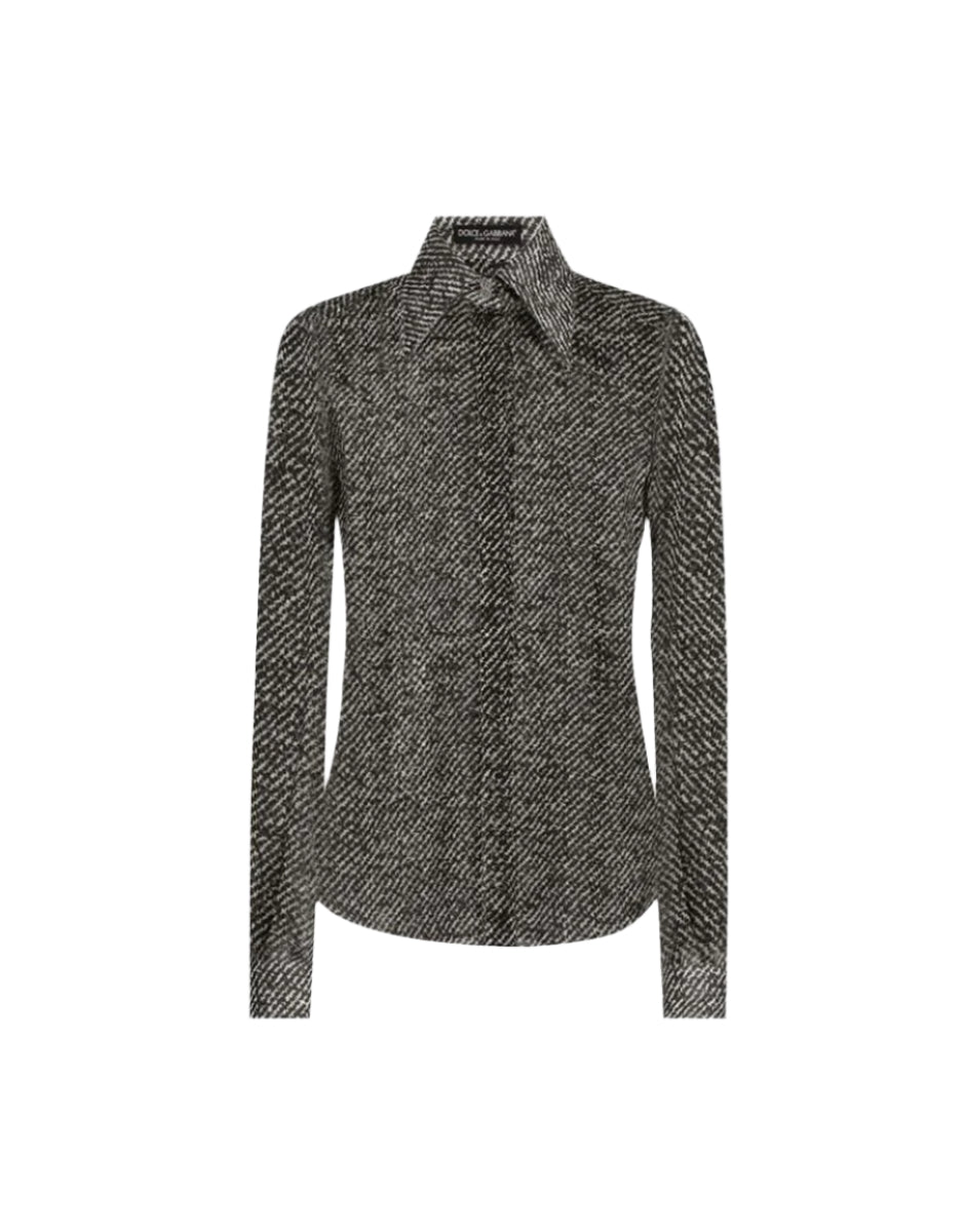 SILK CHIFFON SHIRT WITH BOUCLÉ PRINT-DOLCE & GABBANA-Verso