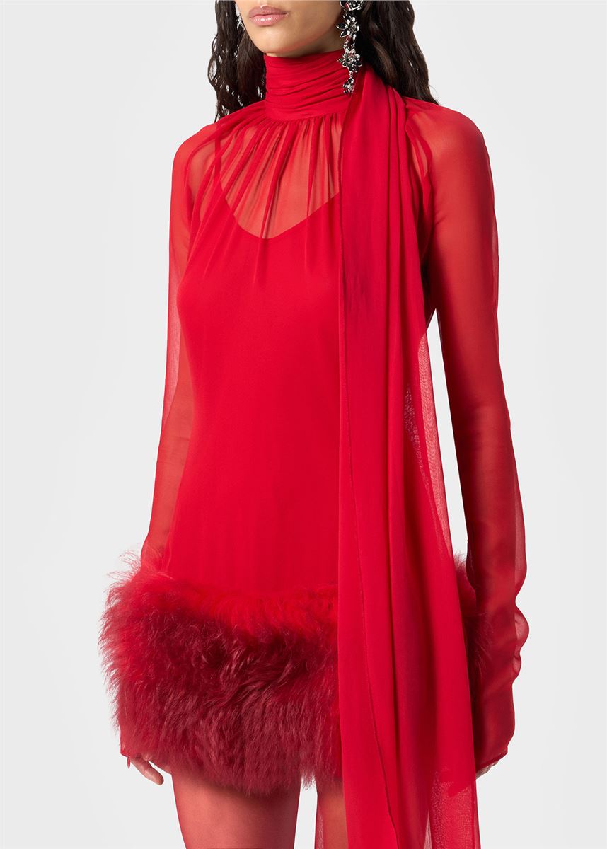 silk georgette dress with fur-BLUMARINE-Verso