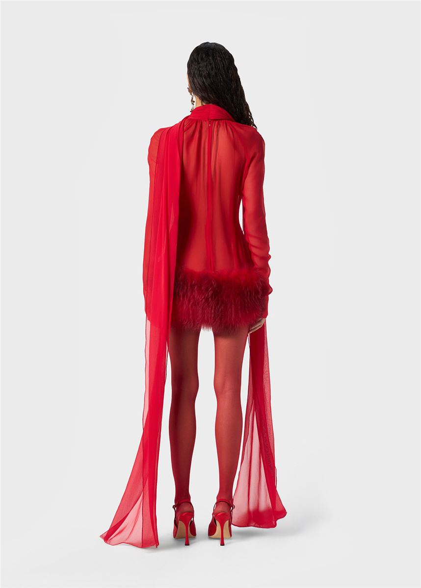 silk georgette dress with fur-BLUMARINE-Verso