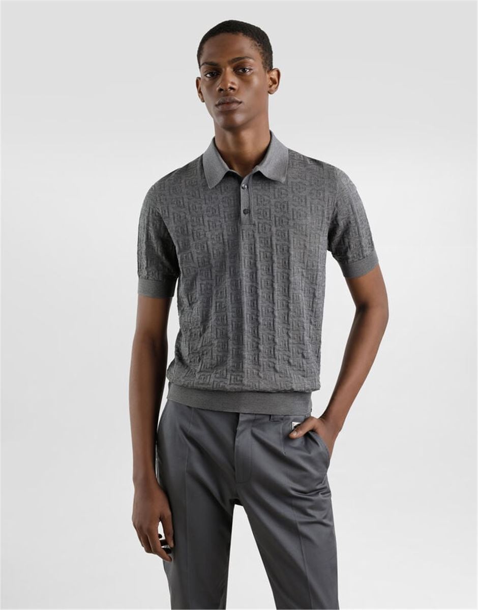 SILK POLO-SHIRT WITH ALL-OVER DG LOGO EMBROIDERY - DOLCE & GABBANA - Verso