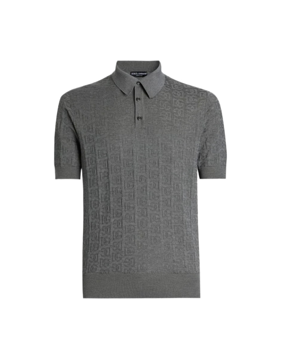 SILK POLO-SHIRT WITH ALL-OVER DG LOGO EMBROIDERY - DOLCE & GABBANA - Verso