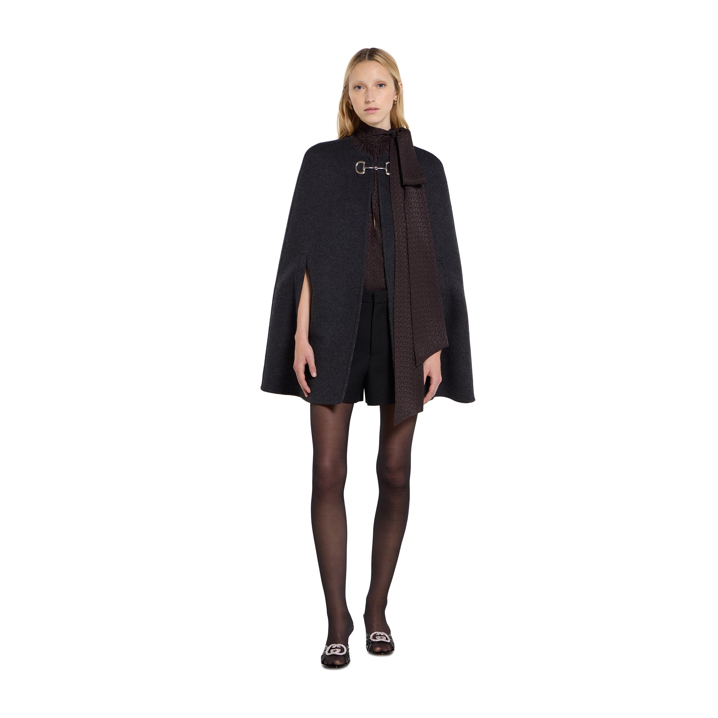 Silk wool cape with horsebit-GUCCI-Verso