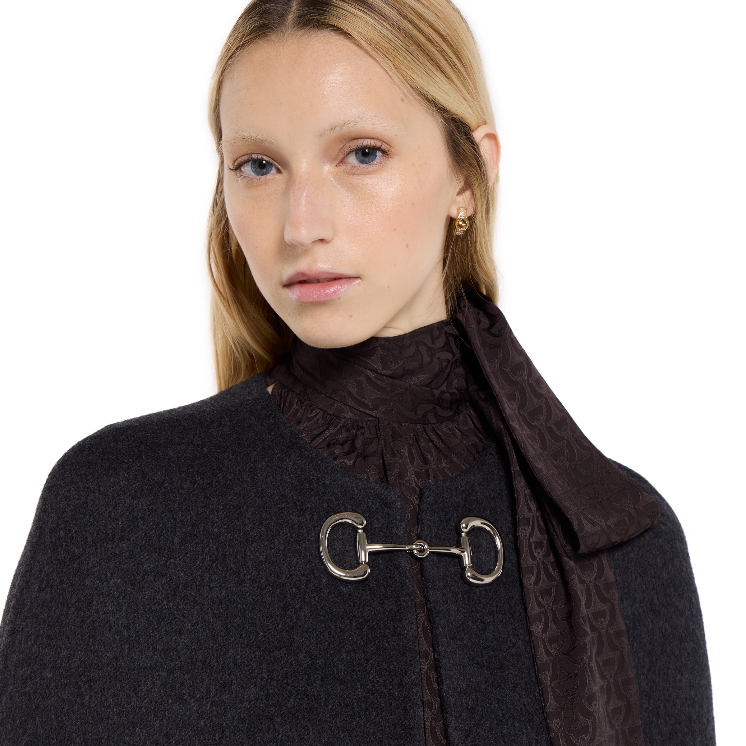 Silk wool cape with horsebit-GUCCI-Verso