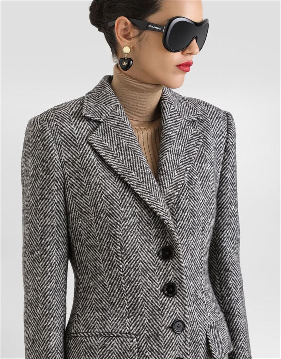 SINGLE-BREASTED COAT IN WOOL CHEVRON-DOLCE & GABBANA-Verso