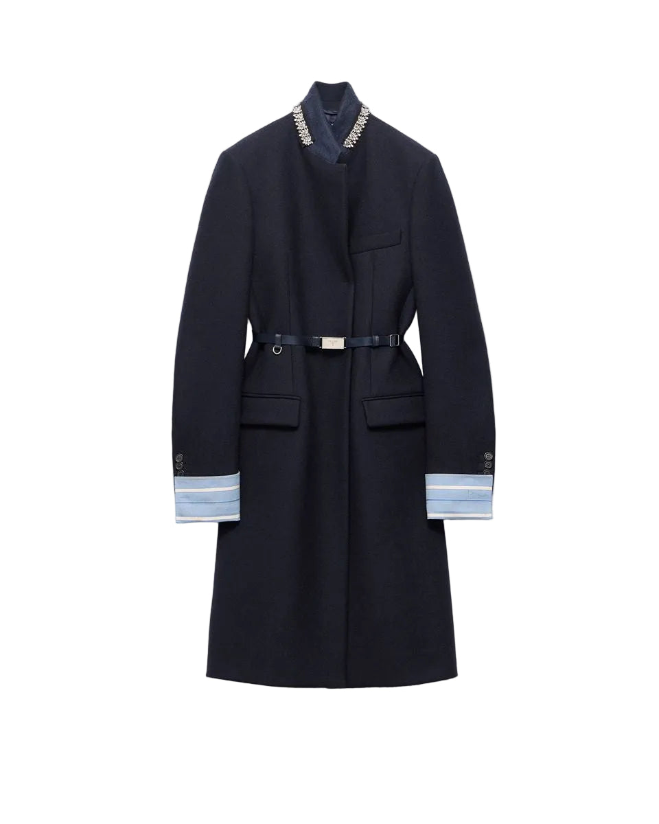 Prada Single-Breasted Embroidered Double Wool Coat | Verso