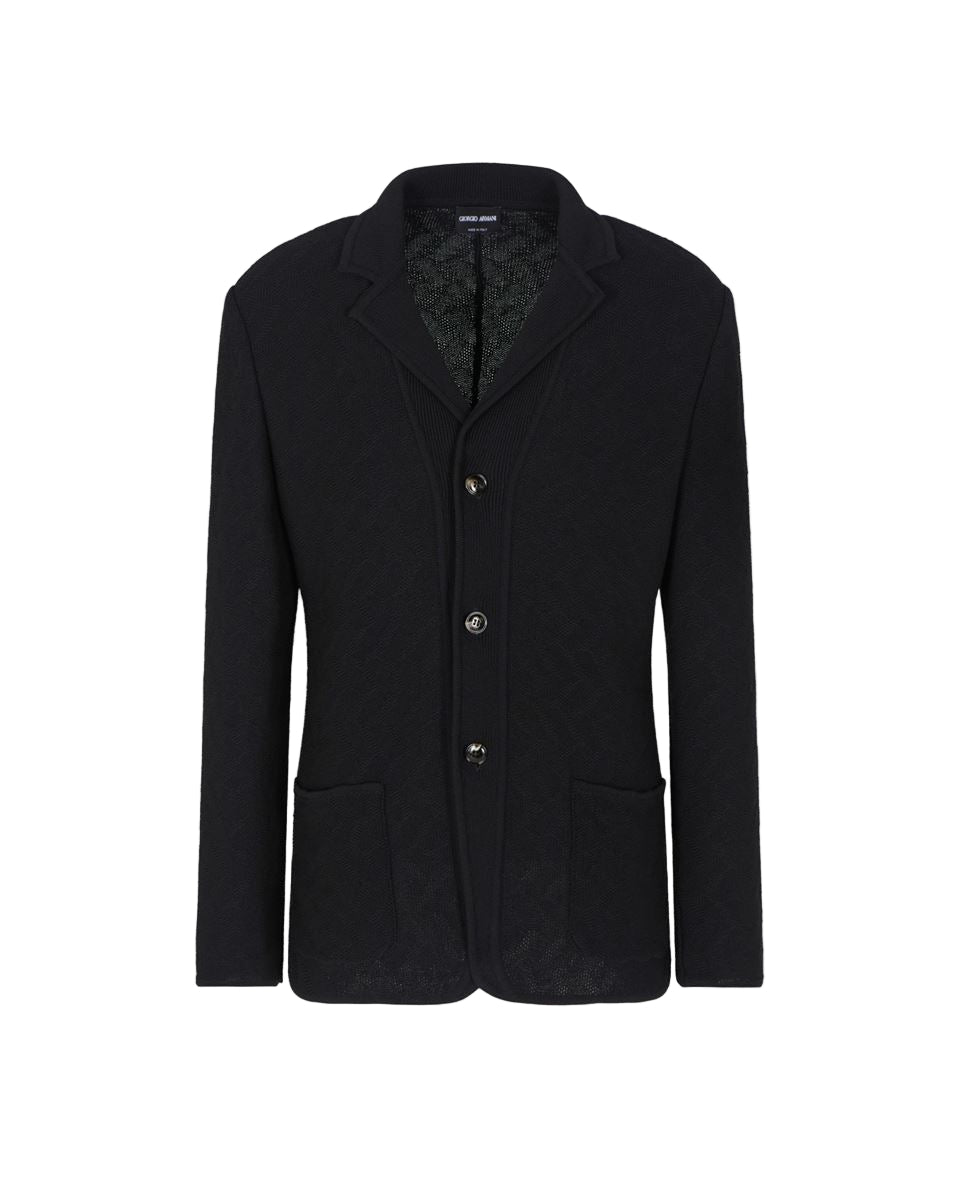 single-breasted jacket in a jacquard cotton knit-GIORGIO ARMANI-Verso
