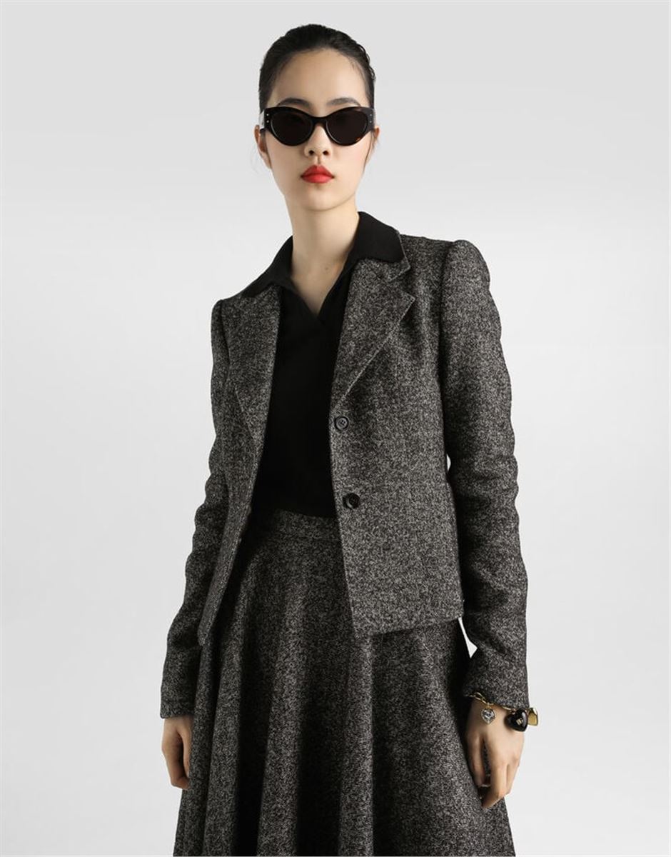 SINGLE-BREASTED JACKET IN DOTTED WOOL BLEND-DOLCE & GABBANA-Verso