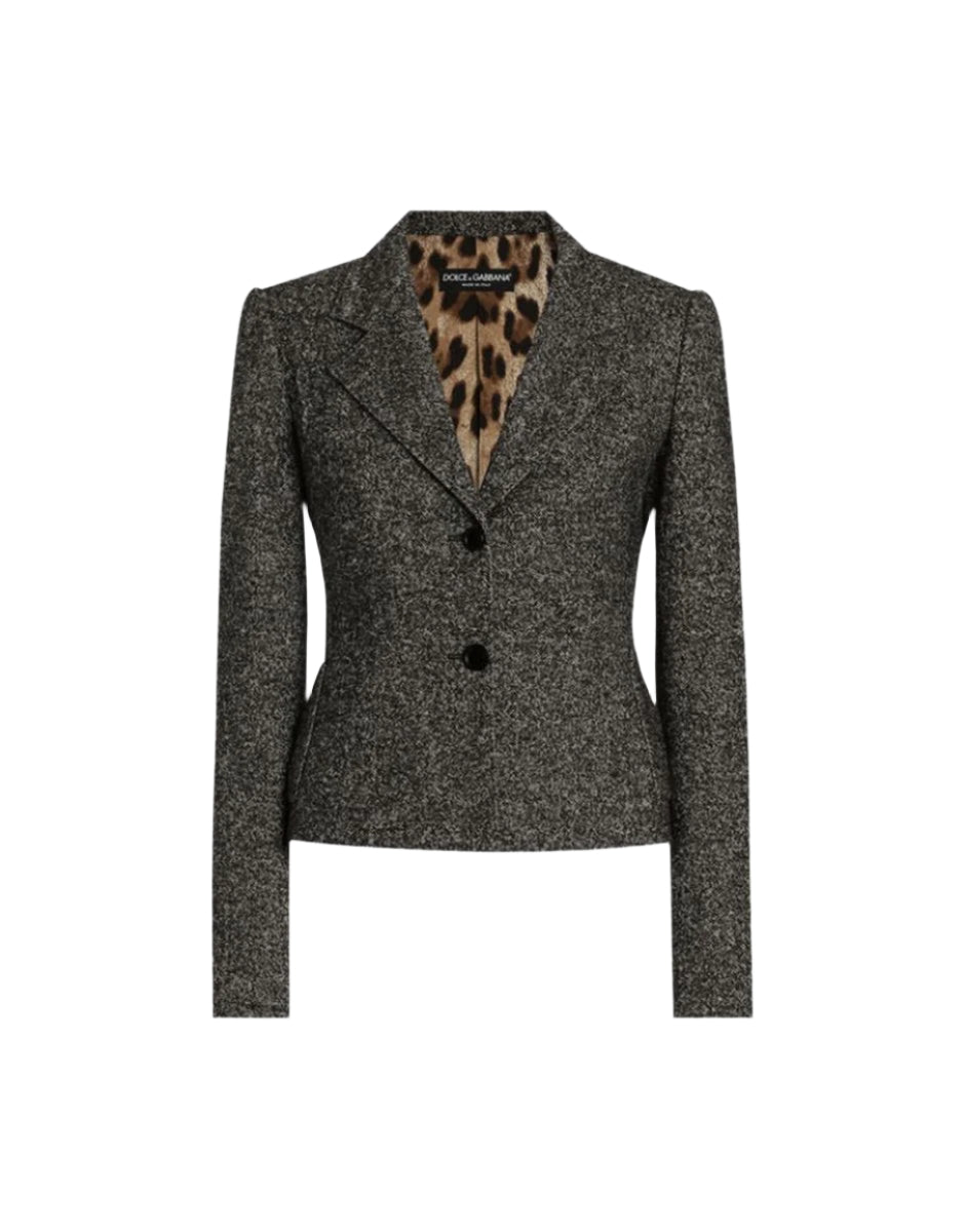 SINGLE-BREASTED JACKET IN DOTTED WOOL BLEND-DOLCE & GABBANA-Verso