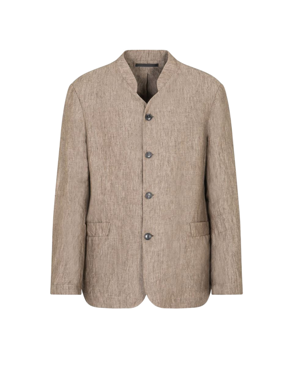 single-breasted jacket in faded linen chambray-GIORGIO ARMANI-Verso