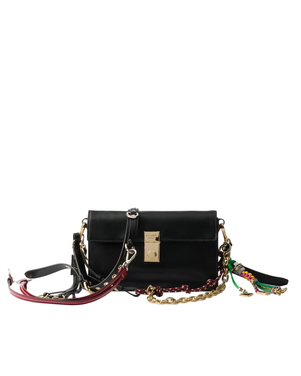 Soft sound small leather shoulder bag with charms