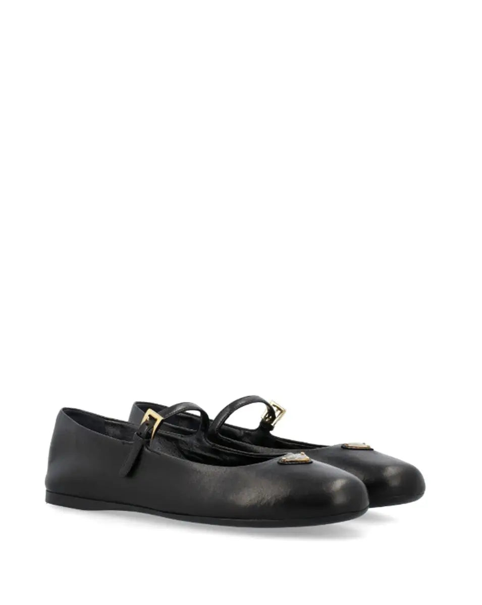 TRIANGLE-LOGO LEATHER BALLERINA SHOES PRADA