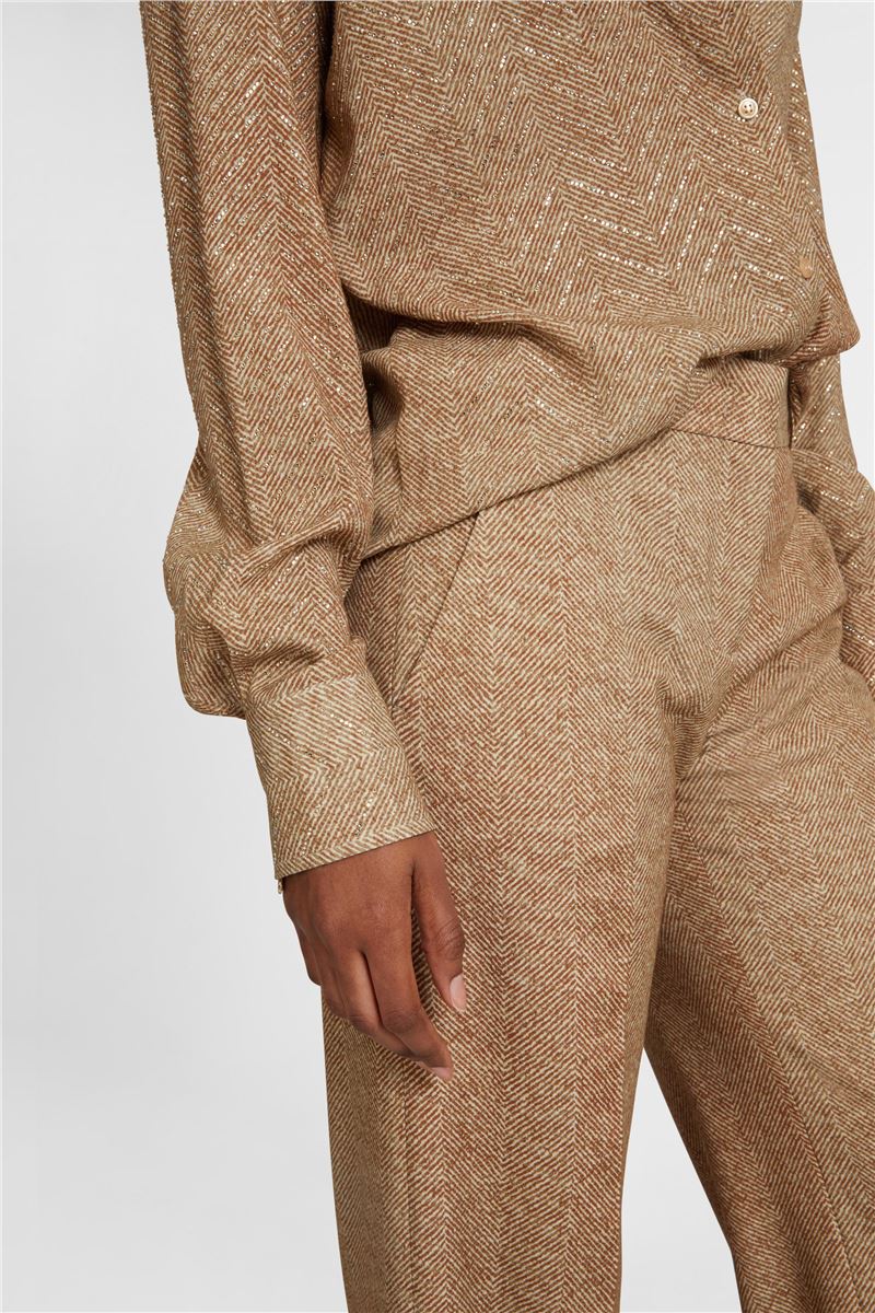 VISCOSE PALAZZO TROUSERS WITH HERRINGBONE PATTERN IN SHADES OF BROWN-ERMANNO SCERVINO-Verso