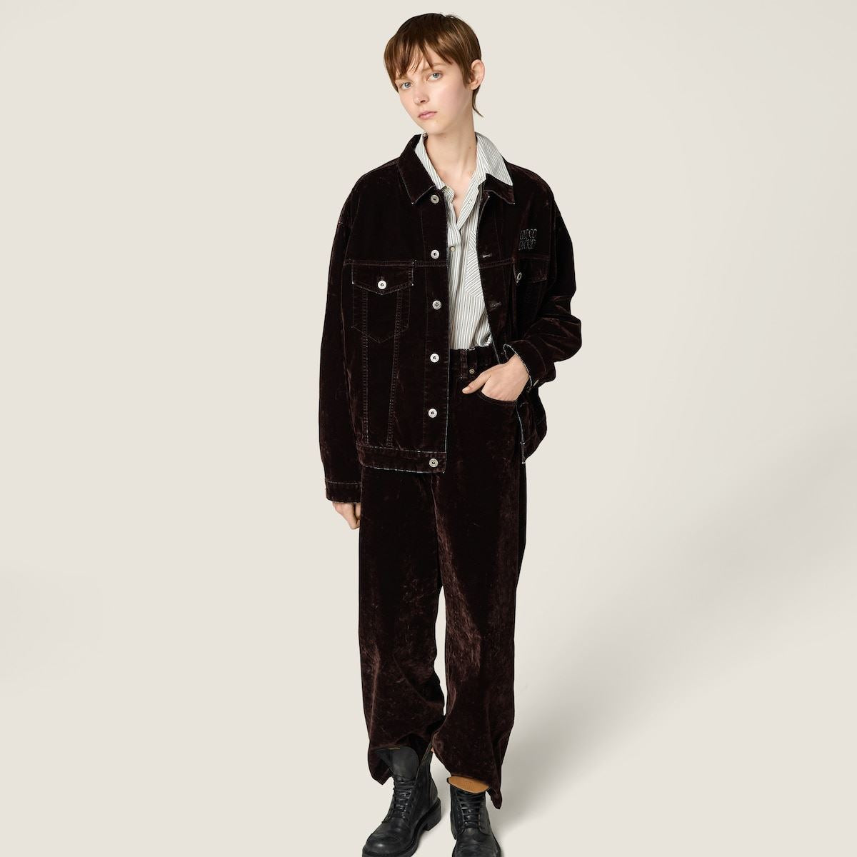 washed flocked chambray pants-MIU MIU-Verso