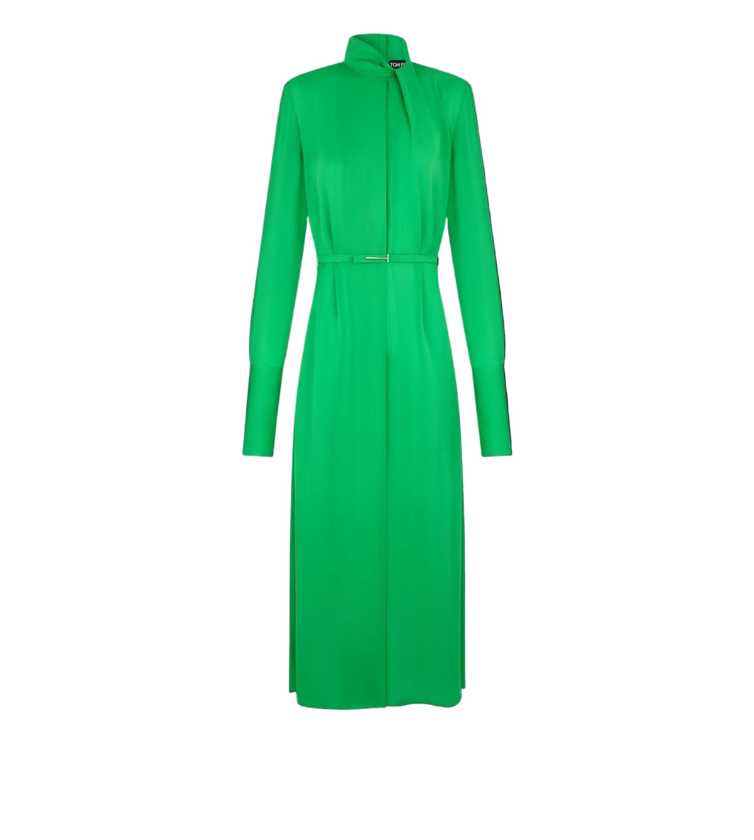 Washed Silk Georgette Long Sleeve Draped Collar Belted Dress with Cut-out-TOM FORD-Verso
