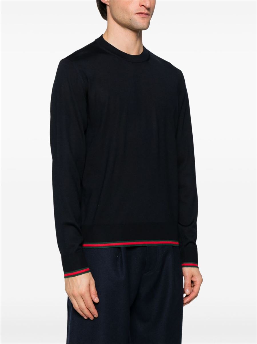 WEB-TRIM WOOL SWEATER - GUCCI - Verso