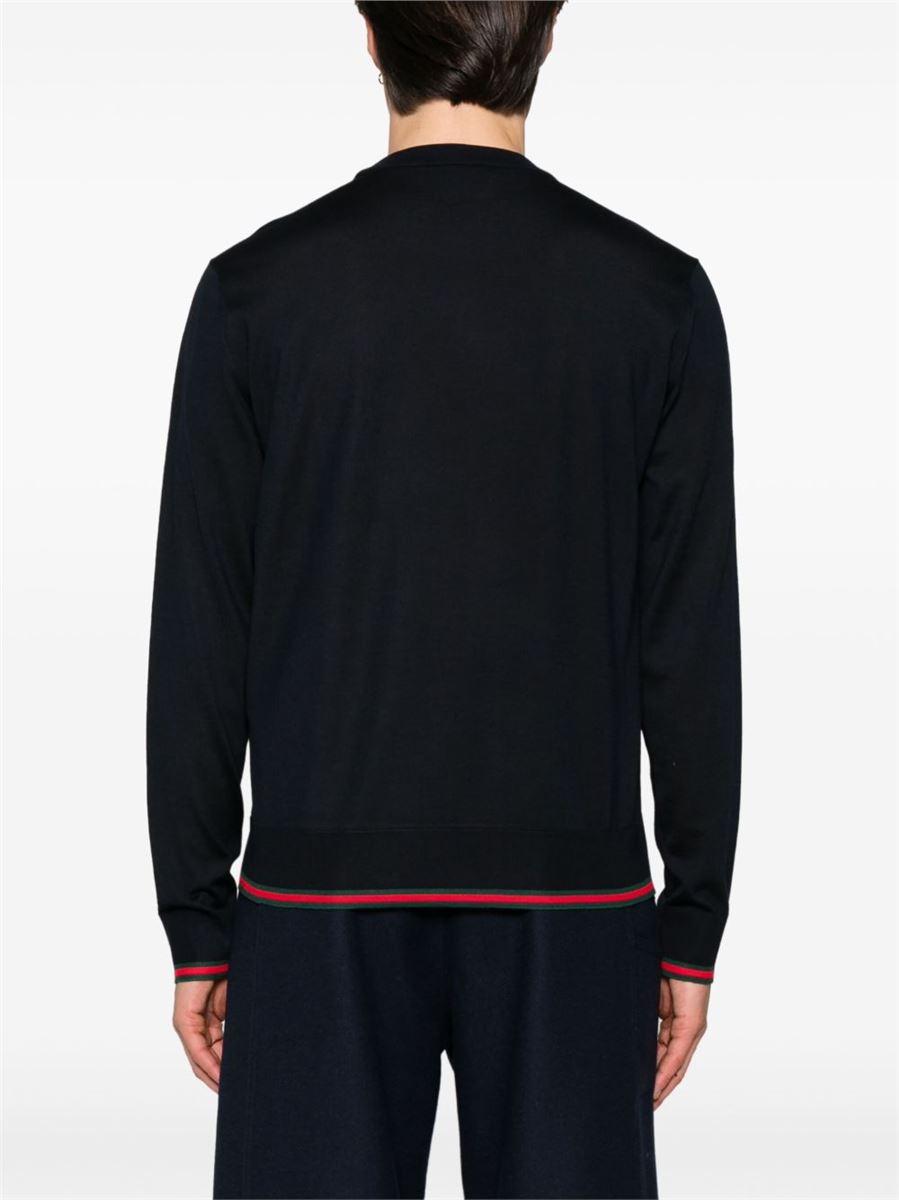 WEB-TRIM WOOL SWEATER - GUCCI - Verso