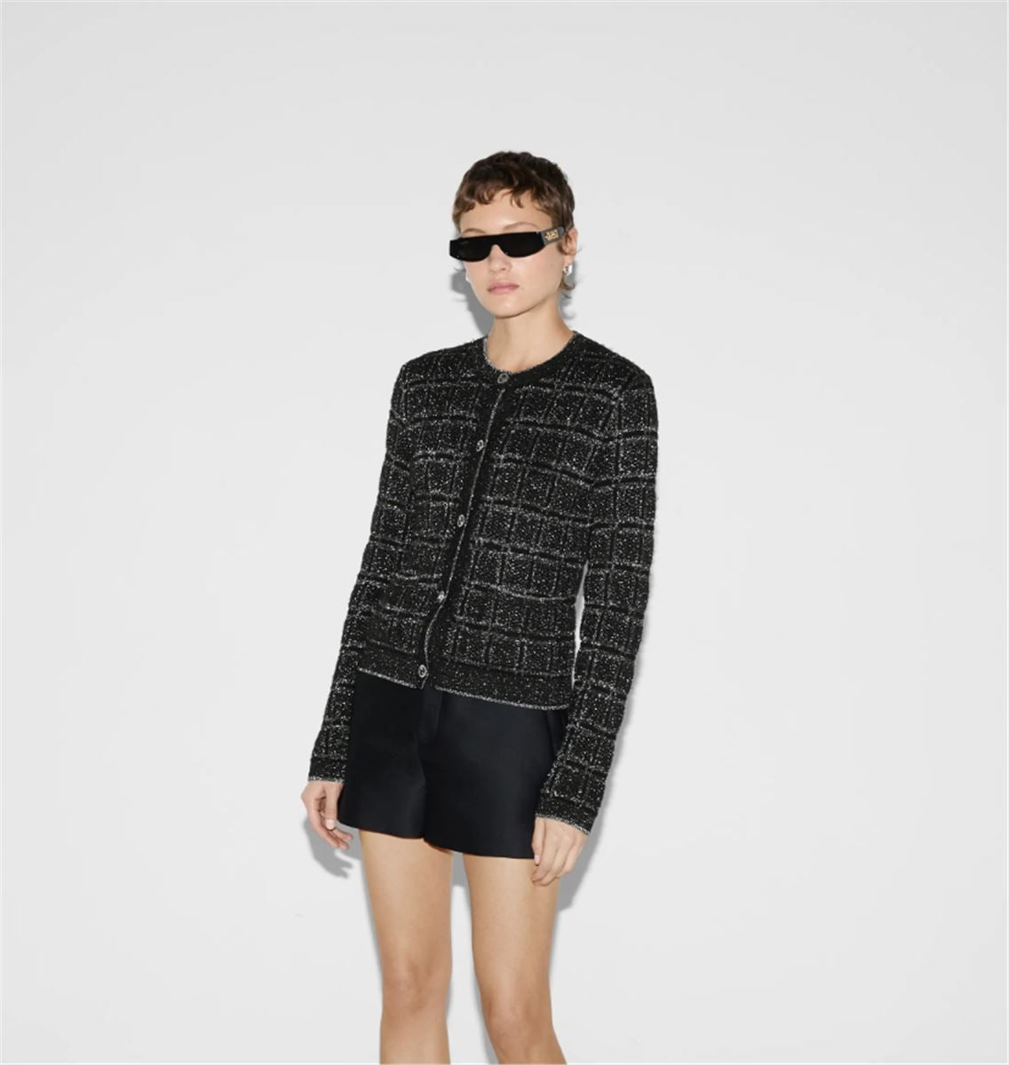 WOOL AND LAMÉ CHECK JACQUARD CARDIGAN. - GUCCI - Verso