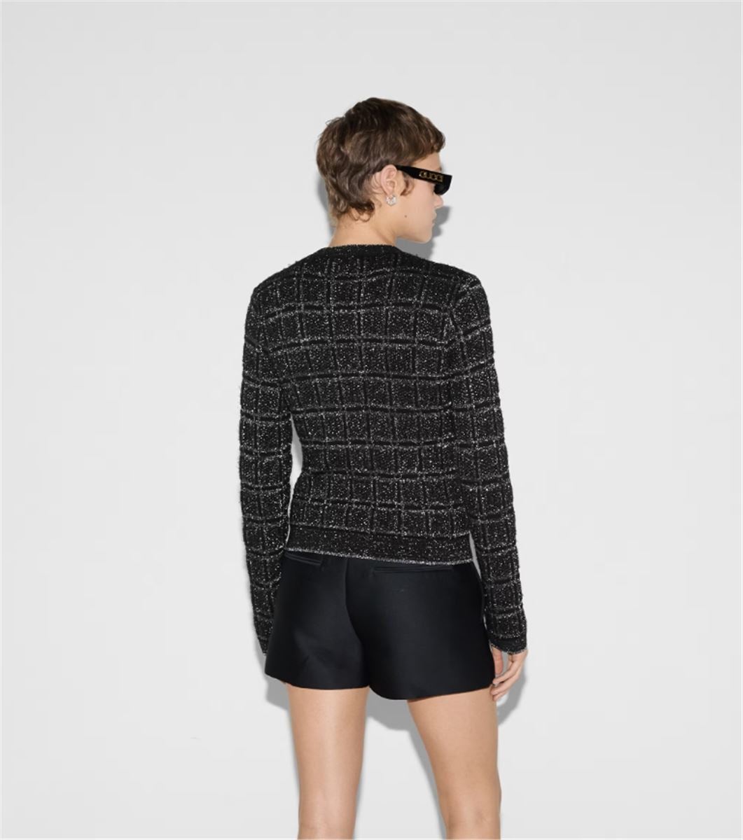 WOOL AND LAMÉ CHECK JACQUARD CARDIGAN. - GUCCI - Verso