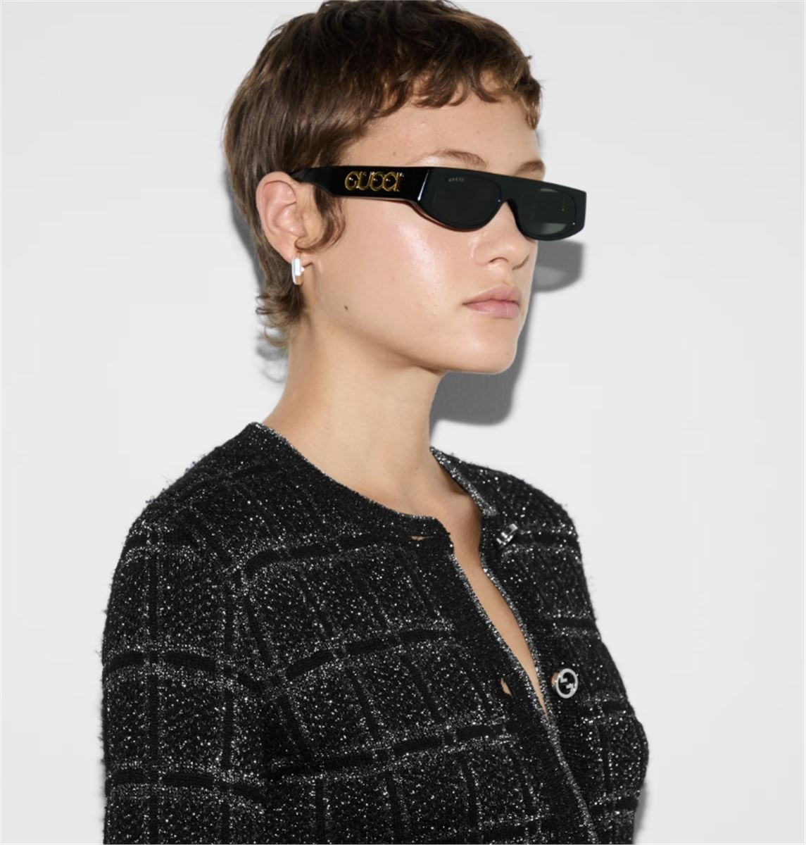 WOOL AND LAMÉ CHECK JACQUARD CARDIGAN. - GUCCI - Verso