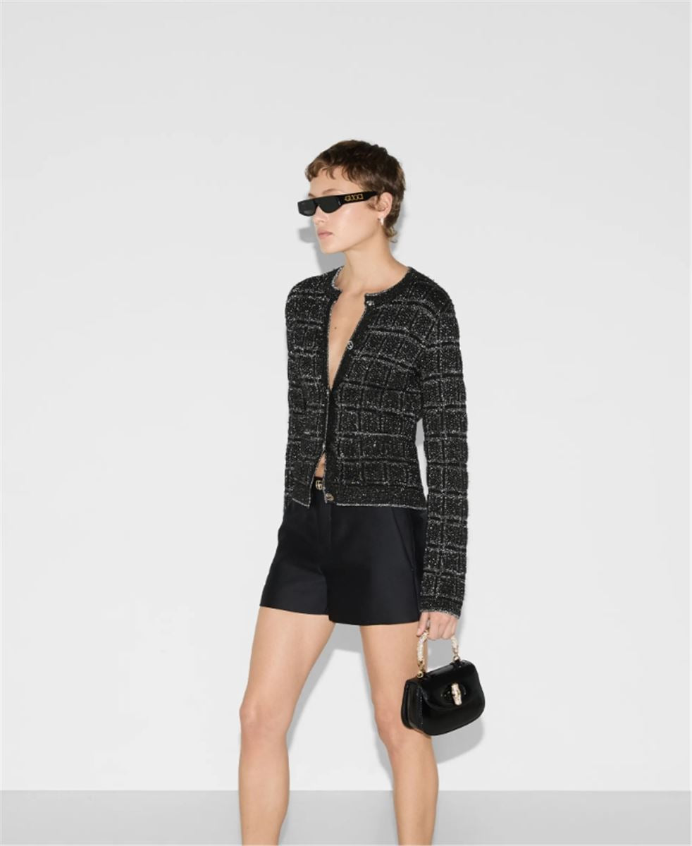 WOOL AND LAMÉ CHECK JACQUARD CARDIGAN. - GUCCI - Verso