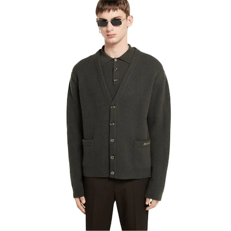 Wool cashmere rib knit cardigan
