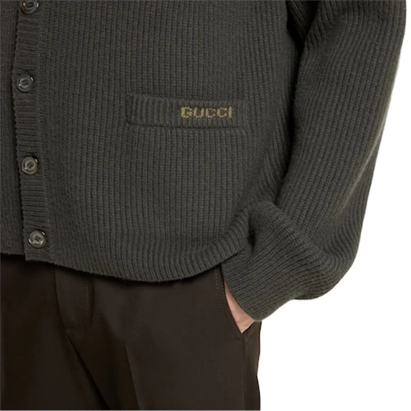 Wool cashmere rib knit cardigan