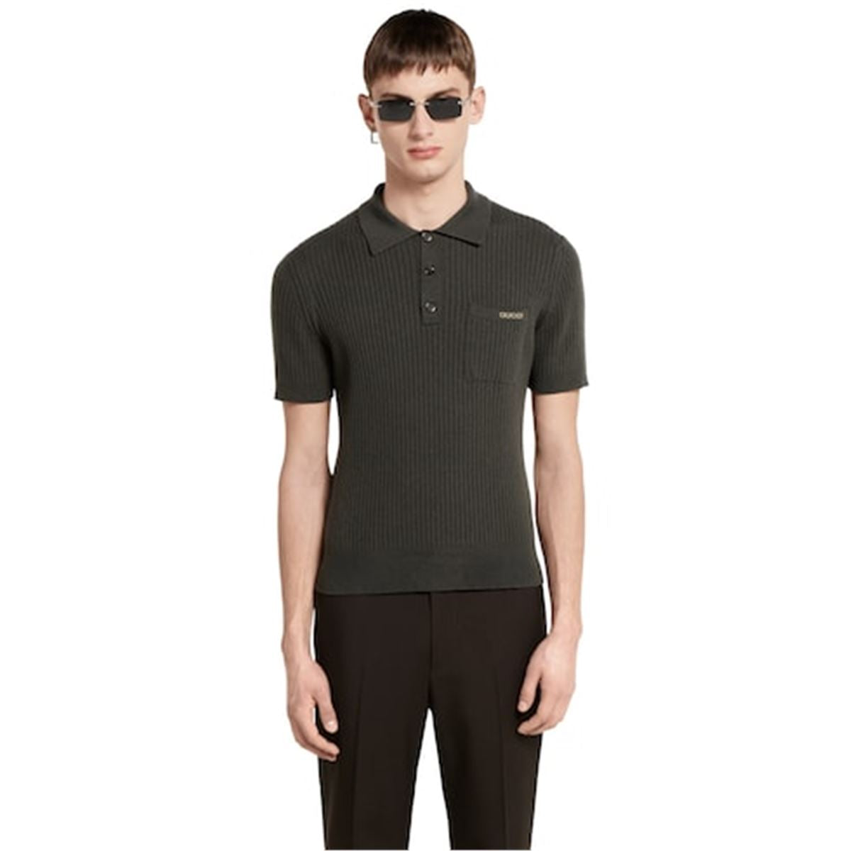 Wool cashmere rib knit polo shirt