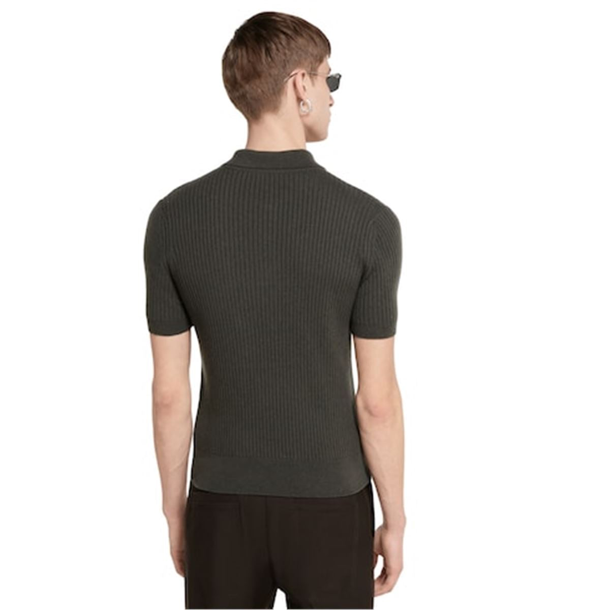 Wool cashmere rib knit polo shirt