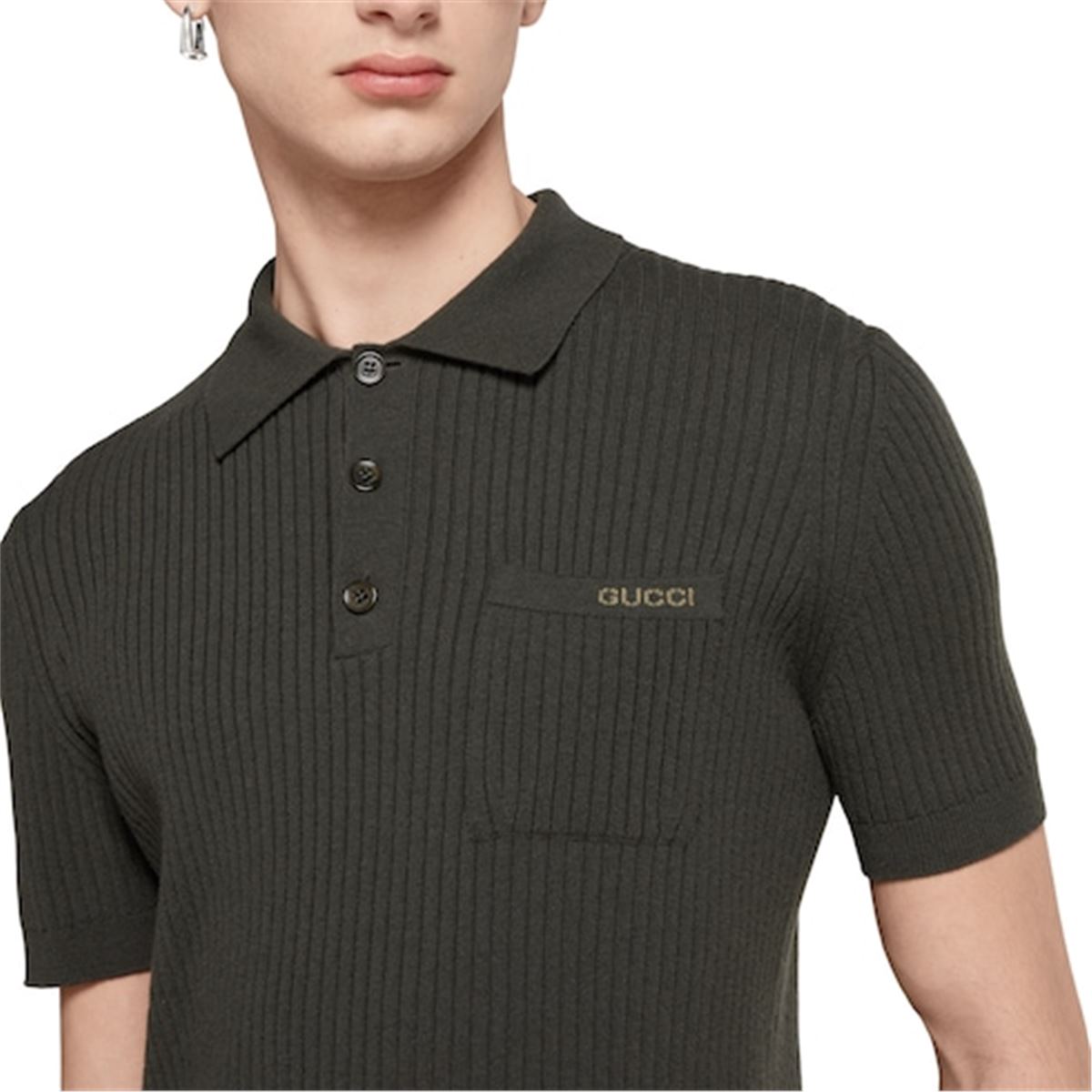 Wool cashmere rib knit polo shirt