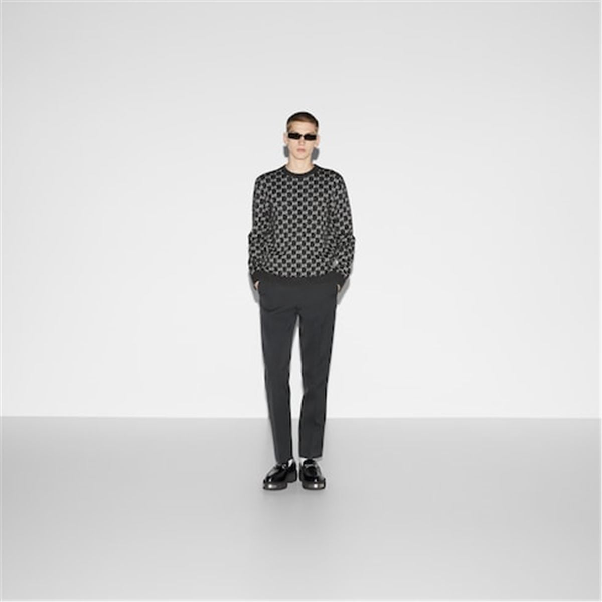 WOOL JACQUARD SWEATER WITH GG SHADOW GUCCI