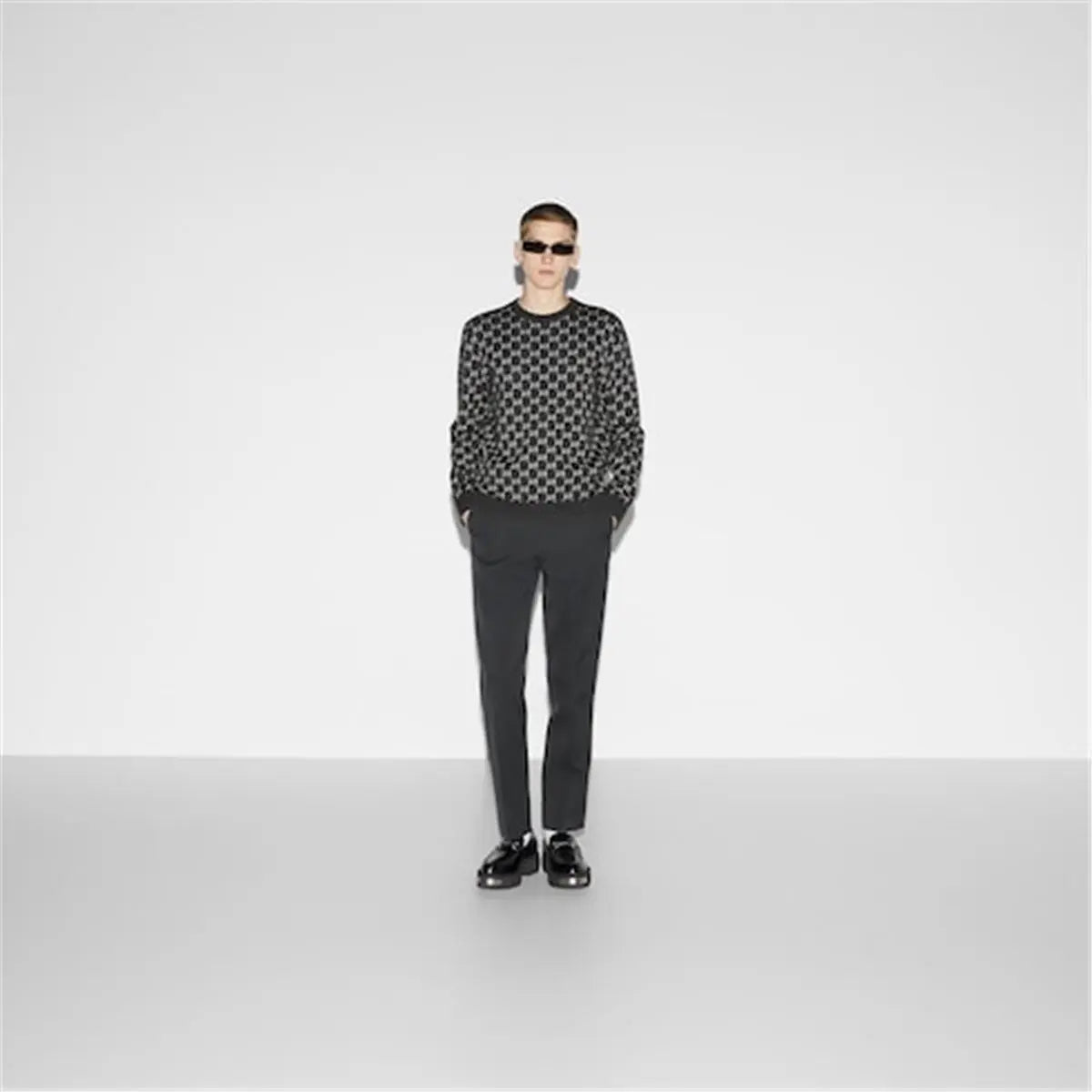 WOOL JACQUARD SWEATER WITH GG SHADOW GUCCI