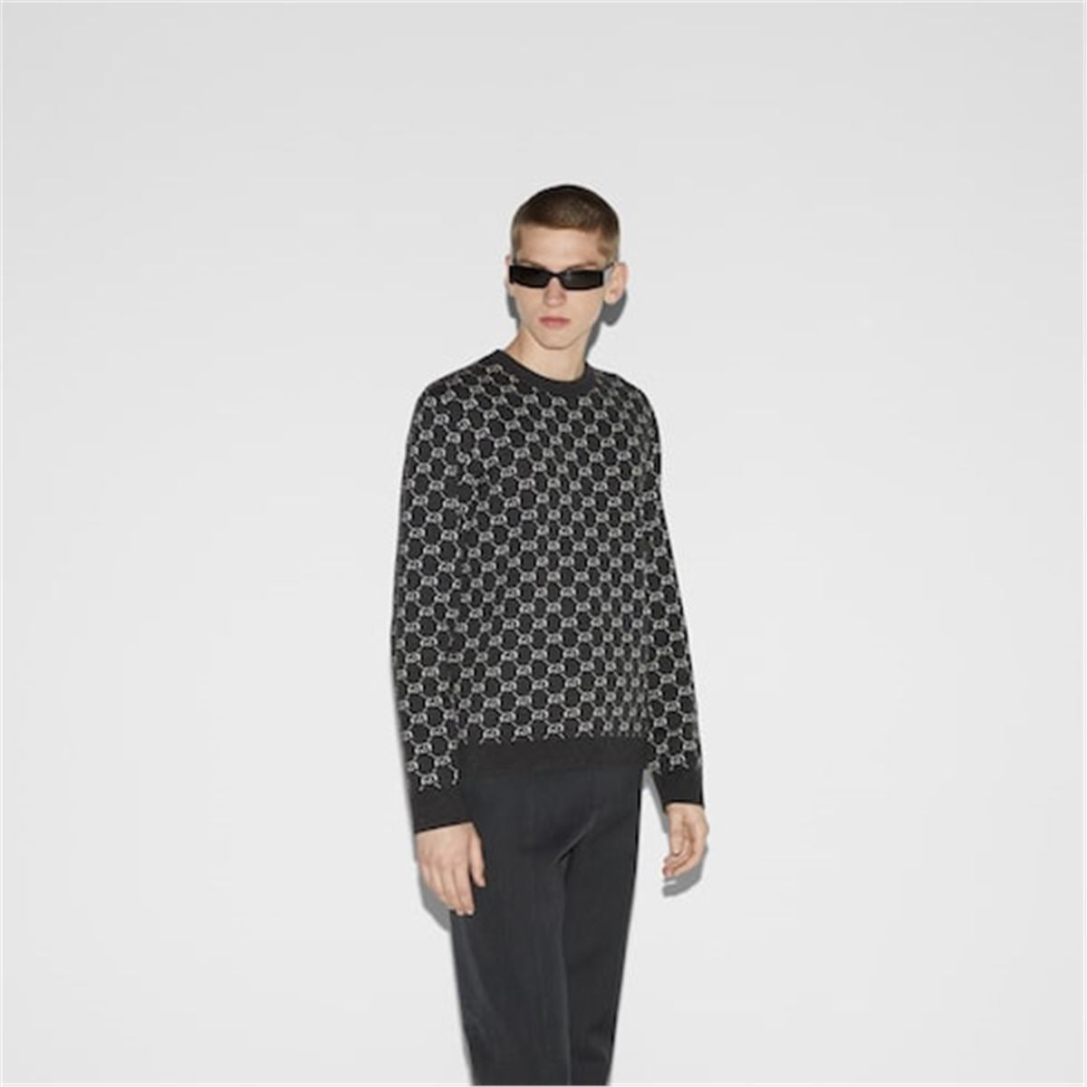 WOOL JACQUARD SWEATER WITH GG SHADOW GUCCI