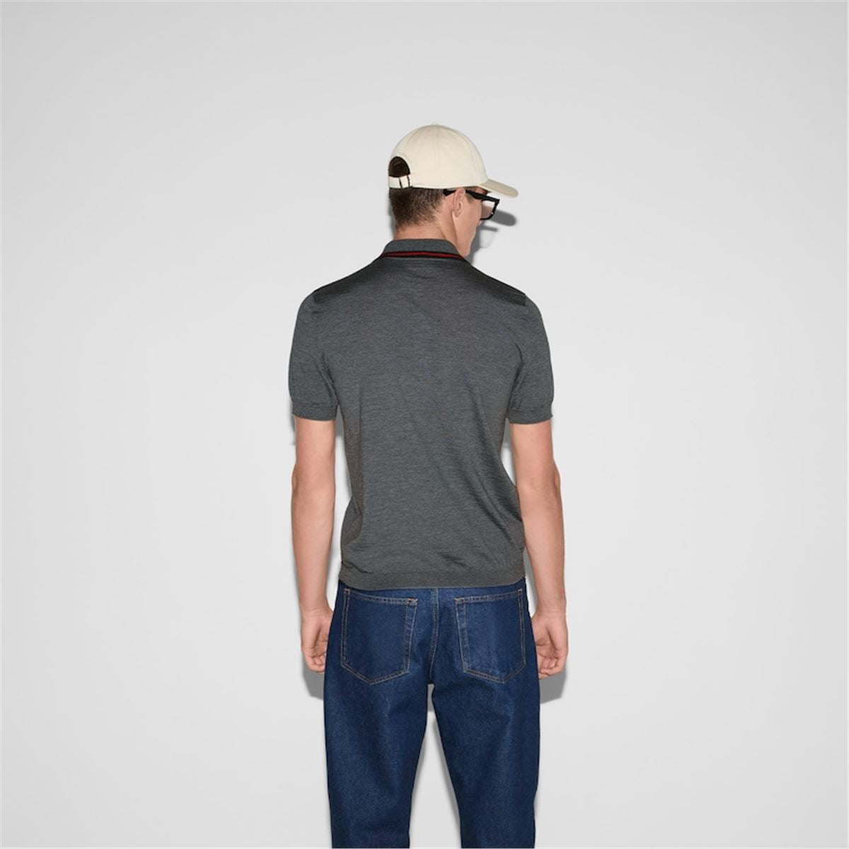 WOOL KNIT POLO SHIRT WITH WEB - GUCCI - Verso