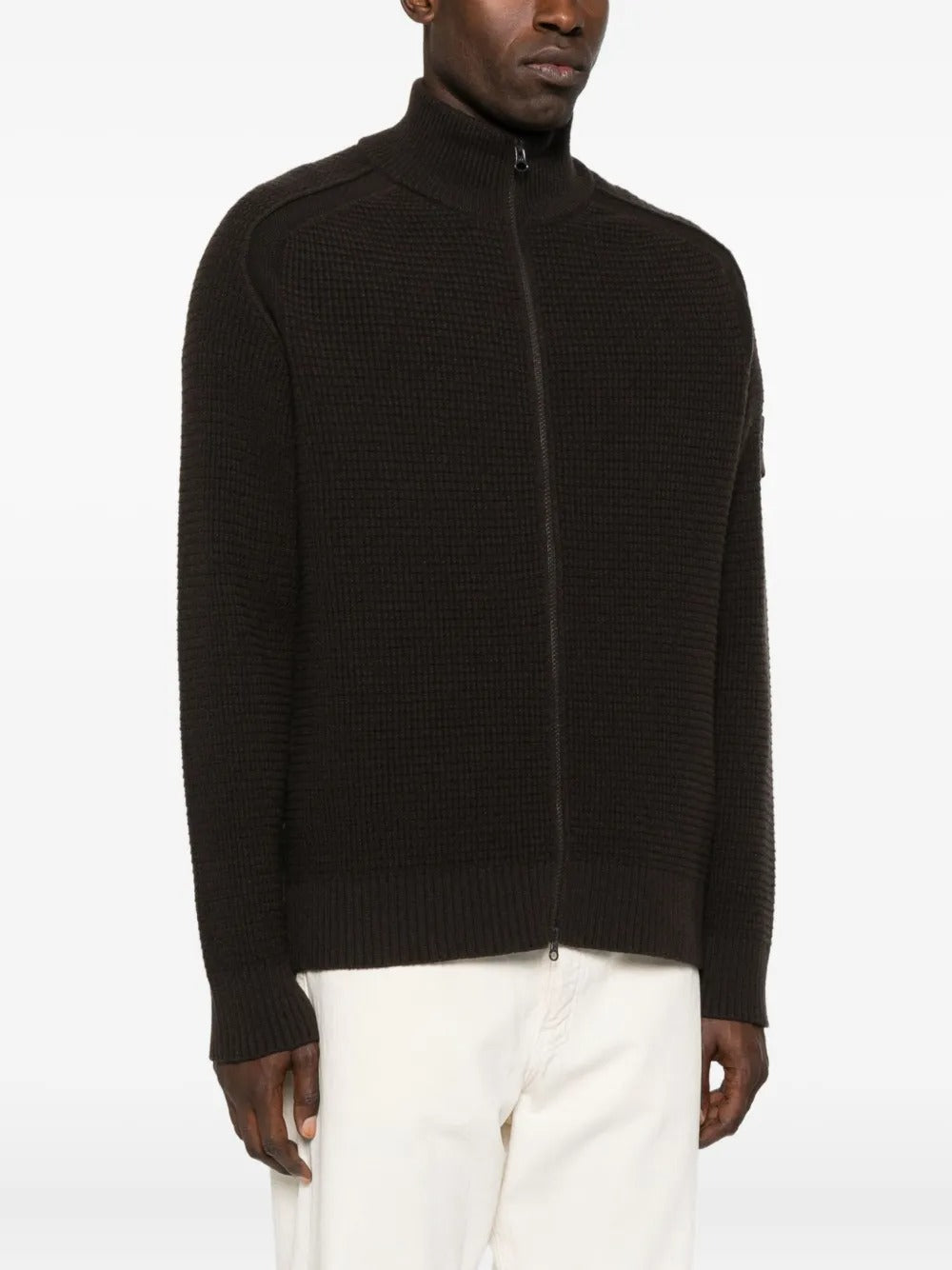 Zip-up Jumper with Raglan Sleeves and Ribbed Trims-STONE ISLAND-Verso