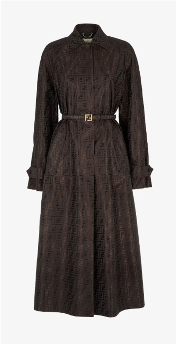 BROWN FF JACQUARD FABRIC TRENCH COAT