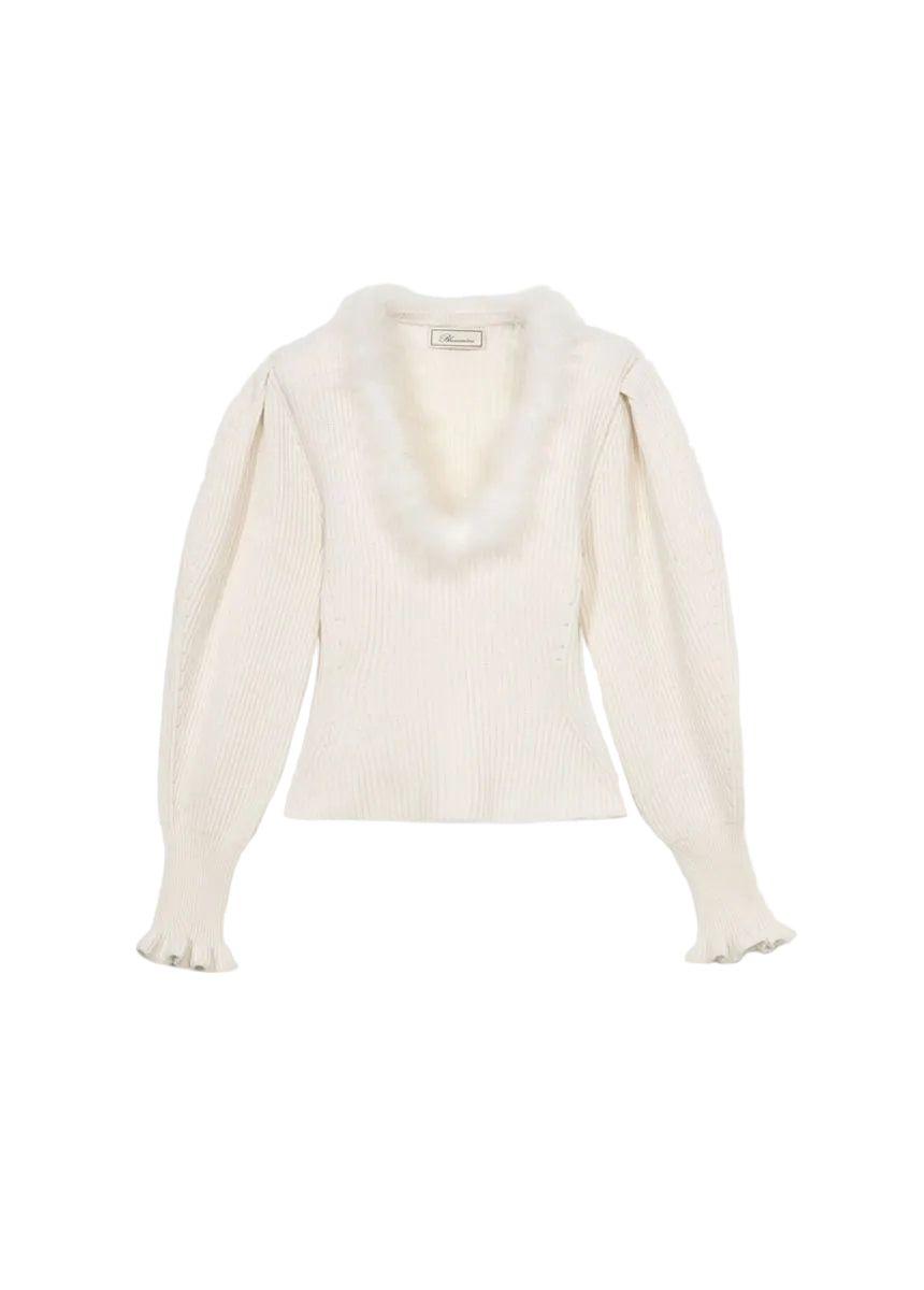 Wool Jumper with Fur-Trimmed Neckline