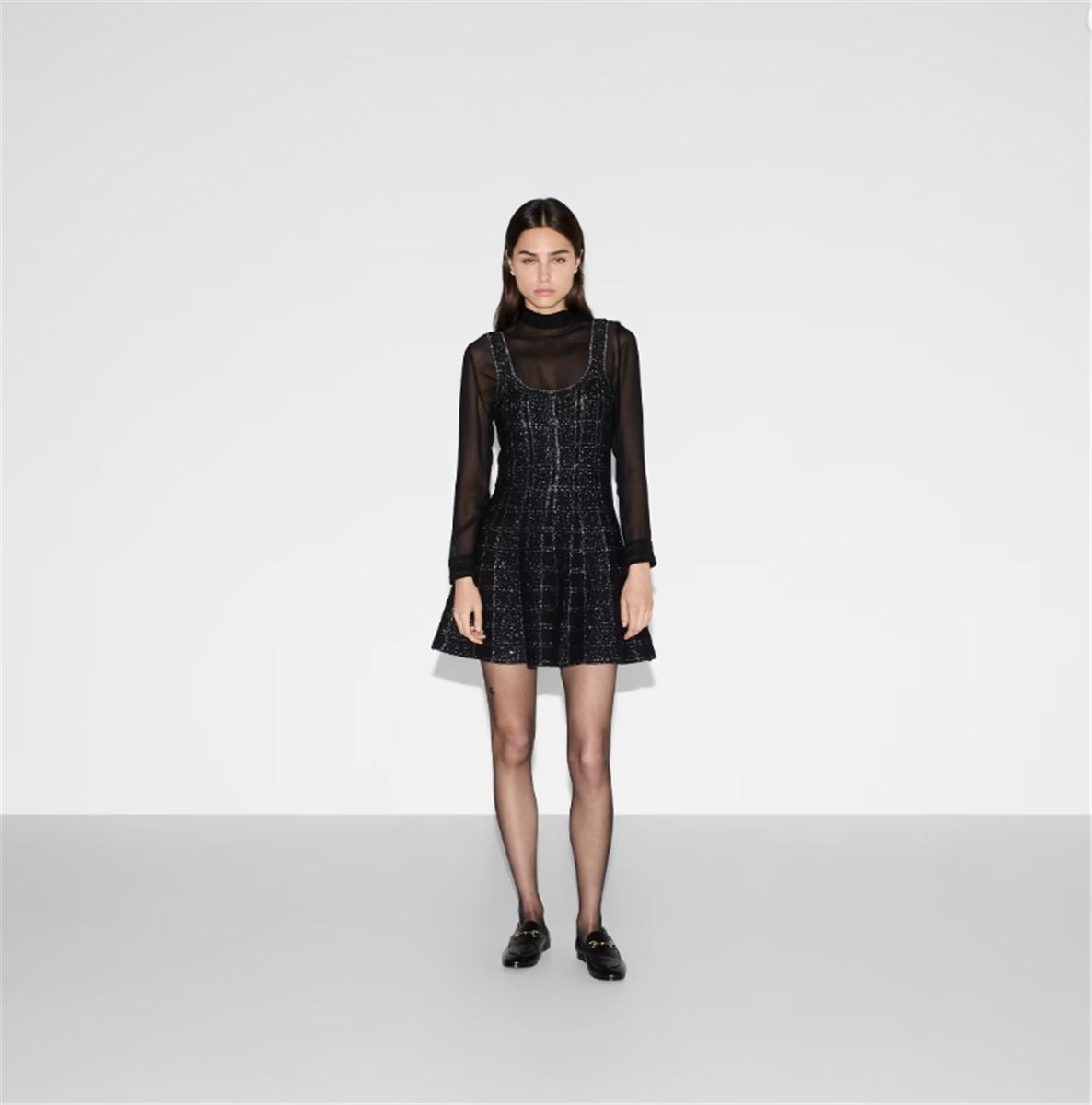 WOOL AND LAMÉ CHECK JACQUARD DRESS - GUCCI - Verso