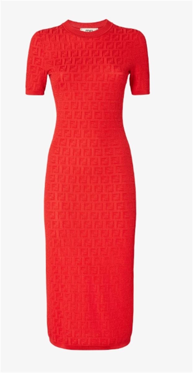 RED FF COTTON AND VISCOSE DRESS