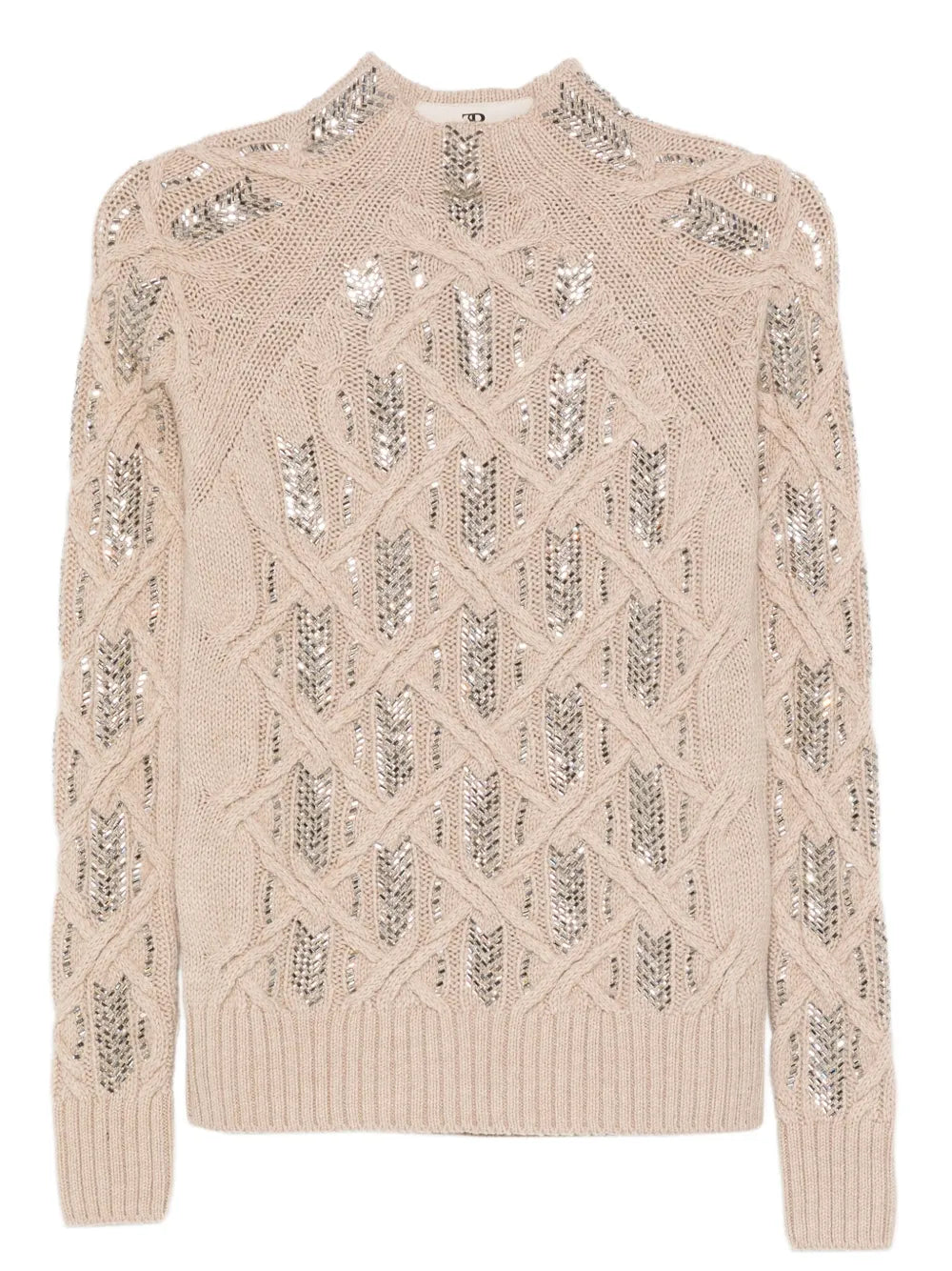 Cable-knit sequin-embellished sweater
