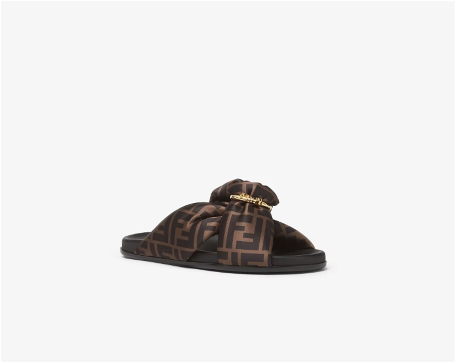 BROWN FF SATIN SLIDES - FENDI - Verso