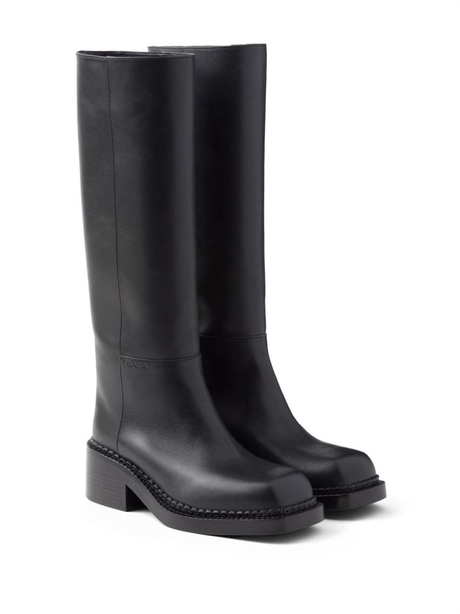KNEE-HIGH 55MM LEATHER BOOTS PRADA
