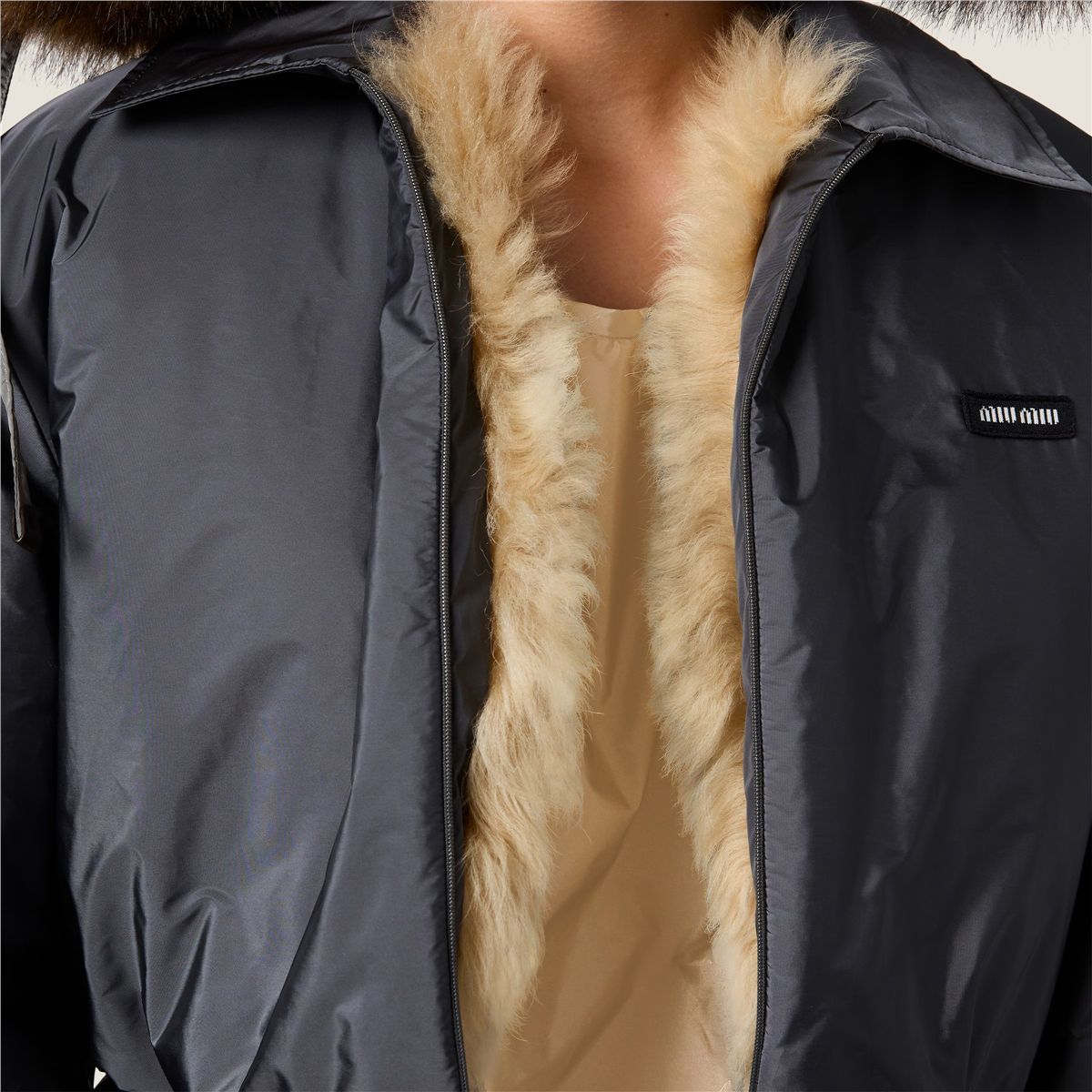 Technical fabric and shearling blouson jacket-MIU MIU-Verso