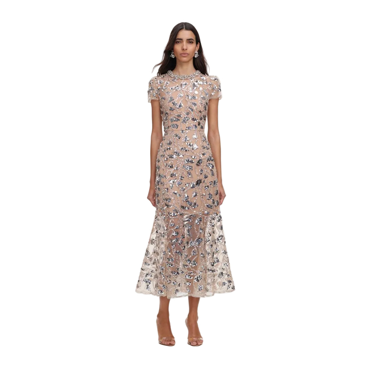 Silver Sequin Embellished Midi Dress