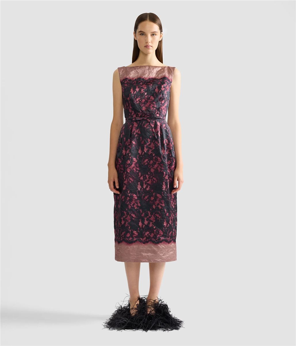 Printed textured satin sleeveless midi dress-ERDEM-Verso