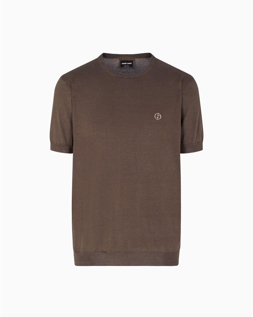 short-sleeved silk-cotton jumper