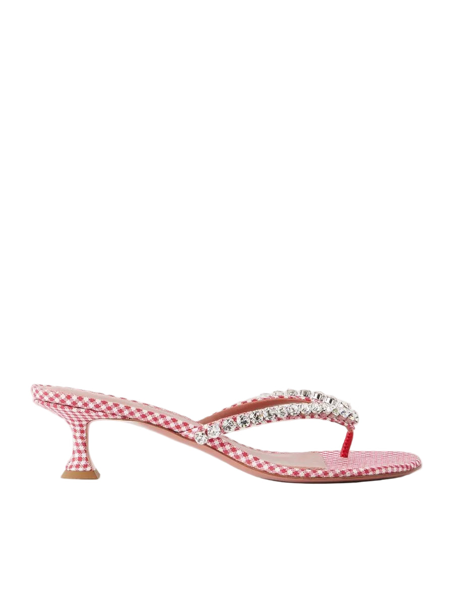 Gigi 45 checked crystal-embellished leather thong sandals