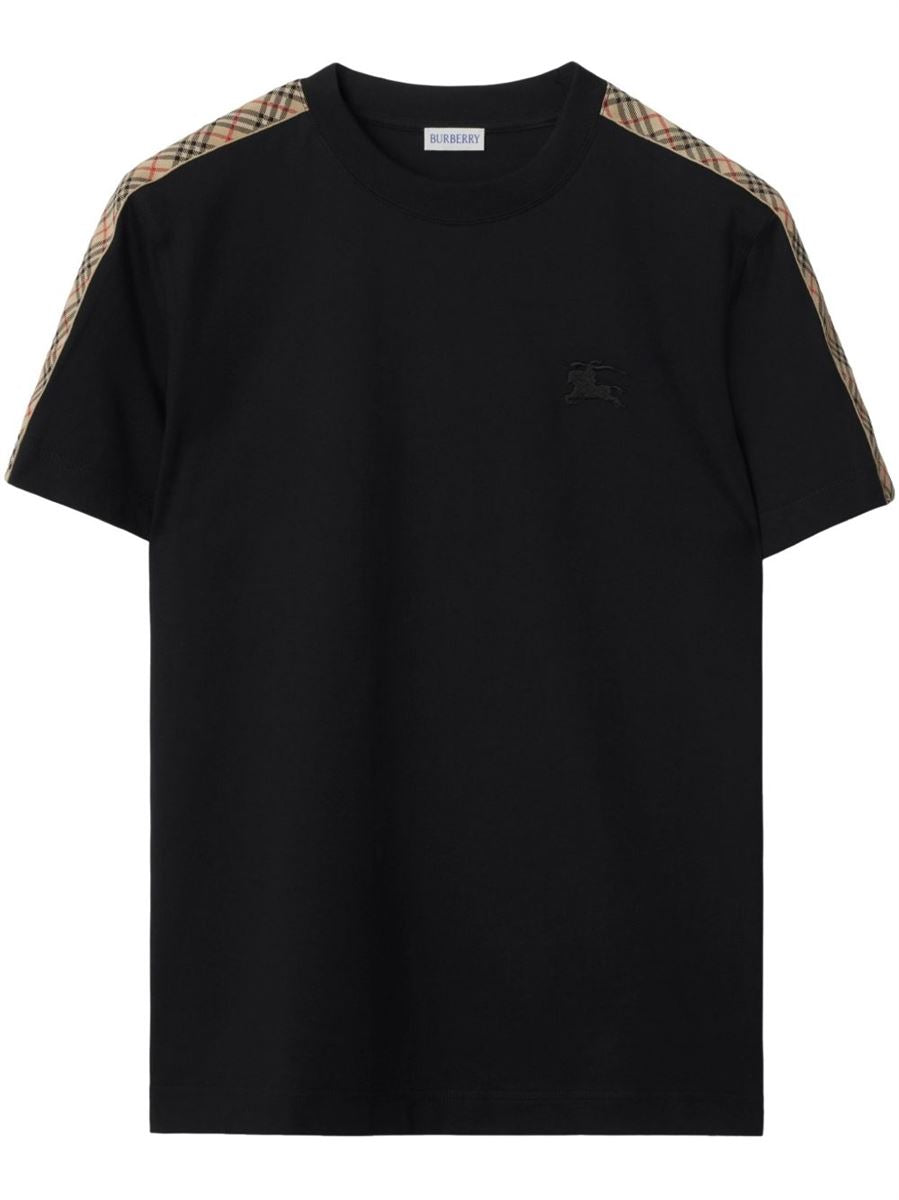 CHECKERED-TRIM COTTON T-SHIRT