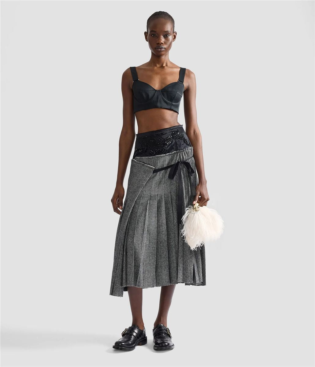 Herringbone a-line pleated midi skirt-ERDEM-Verso
