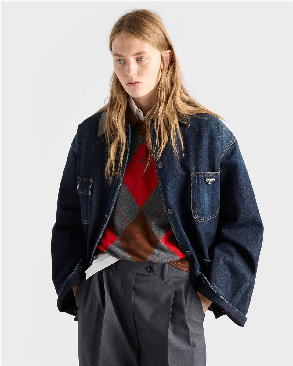 Argyle cashmere polo sweater-PRADA-Verso